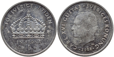 Швеция 1 крона 2008 Карл XVI Густав (1973- ) KM 894 медно-никель 85-426