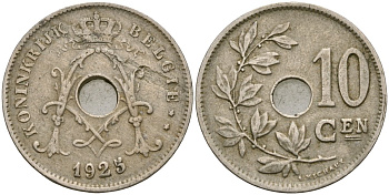 Бельгия 10 сантимов 1925 BELGI?, Альберт I (1910 - 1934) KM 86 медно-никель 4132-227
