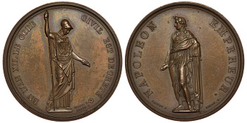 Франция медаль 1804 L AN XII, Император Наполеон Бонапарт, утверждение Гражданского кодекса, вес 43,7 гр., диаметр 41,5 мм Bramsen 291 var. бронза 00-00