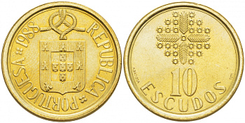 ПОРТУГАЛИЯ 10 ЭСКУДО 1988 KM 633 никель латунь 4523-537