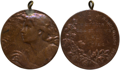 Германия медаль 1913 призовая медаль, за первое место, с ушком для ношения (26-27 июля 1913 года), диаметр 40 мм. бронза 06-158-34