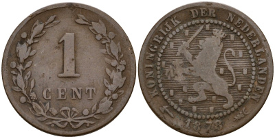 Нидерланды 1 цент 1878 Виллем III (1849 - 1890) KM 107 бронза 4169-1258