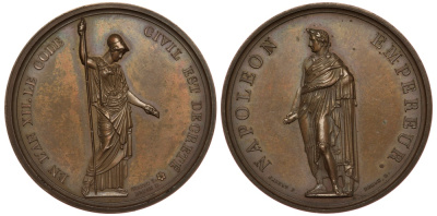 Франция медаль 1804 L AN XII, Император Наполеон Бонапарт, утверждение Гражданского кодекса, вес 43,7 гр., диаметр 41,5 мм Bramsen 291 var. бронза 00-00