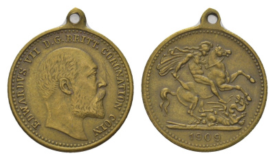Великобритания игровой жетон "1/2 соверена" 1909 диаметр 19 мм, вес 1,9 гр латунь 4623-1048