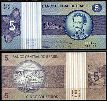 Бразилия 5 крузейро 1974 подпись 18, серия 03177, Педру I, Император Бразильской империи Pick 192 c бумага UNC (пресс) 2197-47-1-1