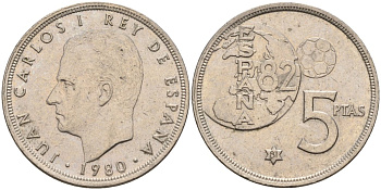 Испания 5 песет 1980 (81) Хуан Карлос I (1975 - 2014) KM 817 медно-никель 4155-757