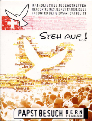 Швейцария 5 евро 2004 европробник, первый съезд молодых католиков, визит Иоанна Павла II, в буклете биметалл BUNC 00-00