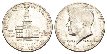 США 1/2 доллара (50 центов) 1976 200 лет независимости, Джон Кеннеди KM 205 медь плакированная медно-никелем aUNC 4545-341