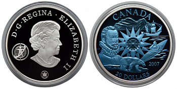 Канада 20 долларов 2007 Международный полярный год, голограмма KM 737 a серебро 1081-4-64