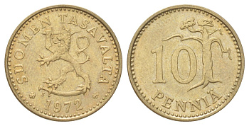 Финляндия 10 пенни 1972 KM 46 алюминиевая бронза aUNC 4627-1027