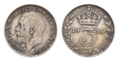 Великобритания 3 пенса 1914 Георг V (1910-1936) KM 813, Spink 4015 серебро 4658-841