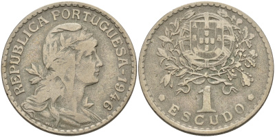ПОРТУГАЛИЯ 1 ЭСКУДО 1946 KM 578 медно-никель 4563-1023