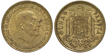 Испания 1 песета 1966 (70) Франсиско Франко (1939-1975) KM 796 алюминиевая бронза 4128-1047