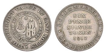 Великобритания, Йоркшир, Скарборо 6 пенсов 1812 токен Withers Davis 36 серебро 633-924