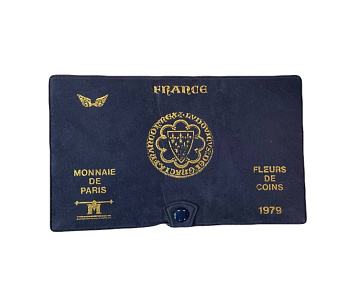 Франция официальный набор из 9 монет (1, 5, 10, 20 сантимов; 1/2, 1, 5, 10 и 50 франков) 1979 в оригинальной упаковке, с сертификатом KM SS 16 (925.1, 926a.1, 928, 929, 930, 931.1, 933, 940 и 941.1) BU 1-4-1-04