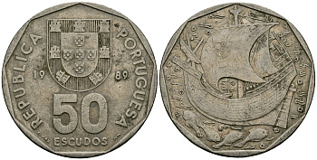 Португалия 50 эскудо 1989 KM 636 медно-никель 4120-1023