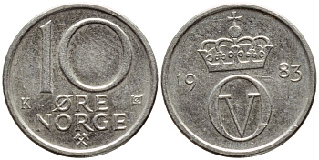 Швеция 10 эре 1983 U Карл XVI Густав (1973- ) KM 850 медно-никель 4396-534