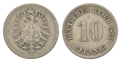 Германия 10 пфеннигов 1875 D, Вильгельм I (1871-1888) KM 4, J. 4 медно-никель 4640-215