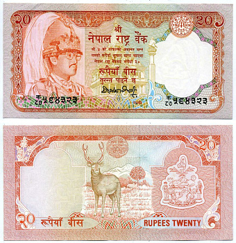 Непал 20 рупий 1990-1995 подпись 12 Pick 38а(2) бумага XF 2119-39-2-2