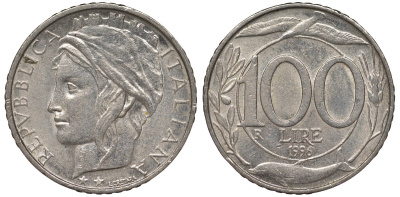 Италия 100 лир 1996 R KM 159 медно-никель 4128-1247