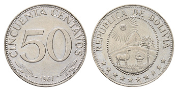 Боливия 50 сентаво 1967 KM 190 сталь плакированная никелем aUNC 92-1235