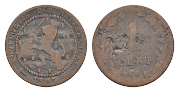 Нидерланды 1 цент 1883 Виллем III (1849-1890) KM 107 бронза 71-763