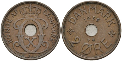 Дания 2 эре 1936 Кристиан X (1912-1947) KM 827 бронза 4147-521