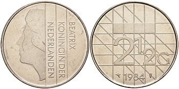 Нидерланды 2 1/2 гульдена 1984 Беатрикс (1980-2013) KM 206 никель UNC 4593-1035