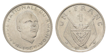 Руанда 1 франк 1965 Грегуар Кайибанда KM 5 медно-никель UNC 4610-1053