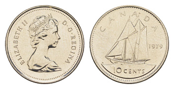Канада 10 центов 1979 Елизавета II (1952-2022), парусник KM 77 никель PROOF-LIKE (BU) 4630-1014