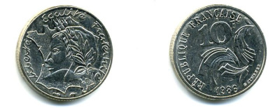 ФРАНЦИЯ 10 ФРАНКОВ 1986 РЕСПУБЛИКА KM 959 никель 45-1054