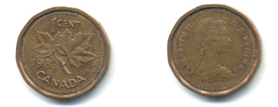 Канада 1 цент 1982 Елизавета II (1952-2022), кленовый лист KM 132 бронза 177-1366