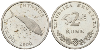 Хорватия 2 куны 2000 четный год KM 21 медь цинк никель UNC 186-223