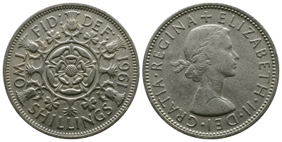 Великобритания 2 шиллинга (флорин) 1961 Елизавета II (1952-2022) KM 906, Spink 4146 медно-никель 4382-312