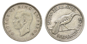 Новая Зеландия 6 пенсов 1946 Георг VI (1936-1952) KM 8 серебро 4659-943