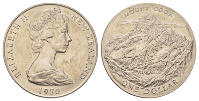 Новая Зеландия 1 доллар 1970 Гора Кука KM 42 медно-никель BU 4537-722
