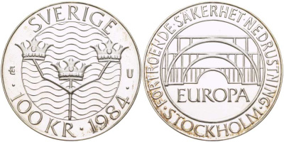 Швеция 100 крон 1984 Карл XVI Густав (1973- ), Стокгольмская конференция KM 863 серебро BUNC 413-945