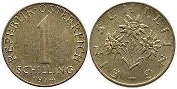АВСТРИЯ 1 ШИЛЛИНГ 1974 KM 2886 алюминиевая бронза 51-1811