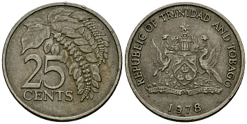 Тринидад и Тобаго 25 центов 1978 цветок дикая пуансеттия KM 32 медно-никель 4176-153