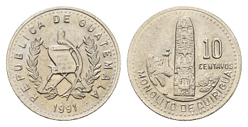 Гватемала 10 сентаво 1991 KM 277 медно-никель UNC 4649-311