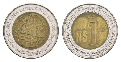 Мексика 1 песо 1993 Mo KM 550 биметалл 4644-833