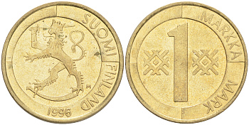 Финляндия 1 марка 1996 M KM 76 алюминиевая бронза 4556-521