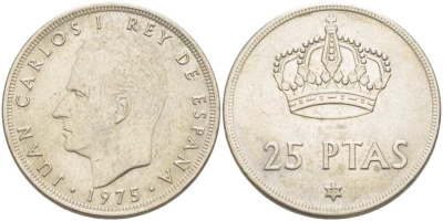 Испания 25 песет 1975 (77) Хуан Карлос I (1975-2014) KM 808 медно-никель 215-443