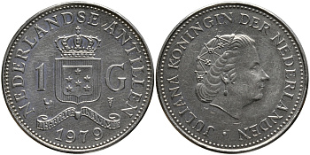 Нидерландские Антилы 1 ГУЛЬДЕН 1979 Юлиана (1948-1980) KM 12 никель 1523-315