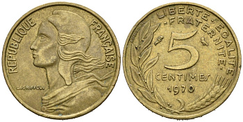 ФРАНЦИЯ 5 САНТИМОВ 1970 ТИП MORLON КМ 933, LE FRANC 125.6 медь алюминий никель 4564-1261