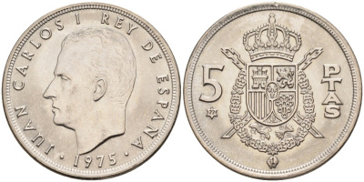 Испания 5 песет 1975 (77) Хуан Карлос I (1975-2001) KM 807 медно-никель UNC 4583-1223