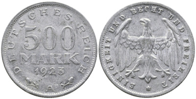 ГЕРМАНИЯ 500 МАРОК 1923 А KM 36, J. 305 алюминий 38-321