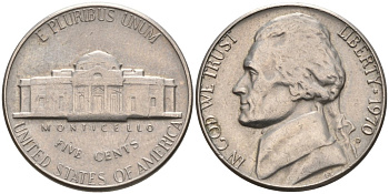 США 5 центов 1970 D, Джефферсон KM А192 медно-никель 92-1147