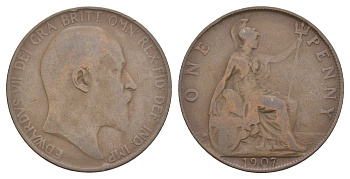 Великобритания 1 пенни 1907 Эдуард VII (1901-1910) KM 794.2, Spink 3990 бронза 4156-325