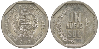 Перу 1 новый соль 2007 KM 308.4 медно-никель UNC 4605-234